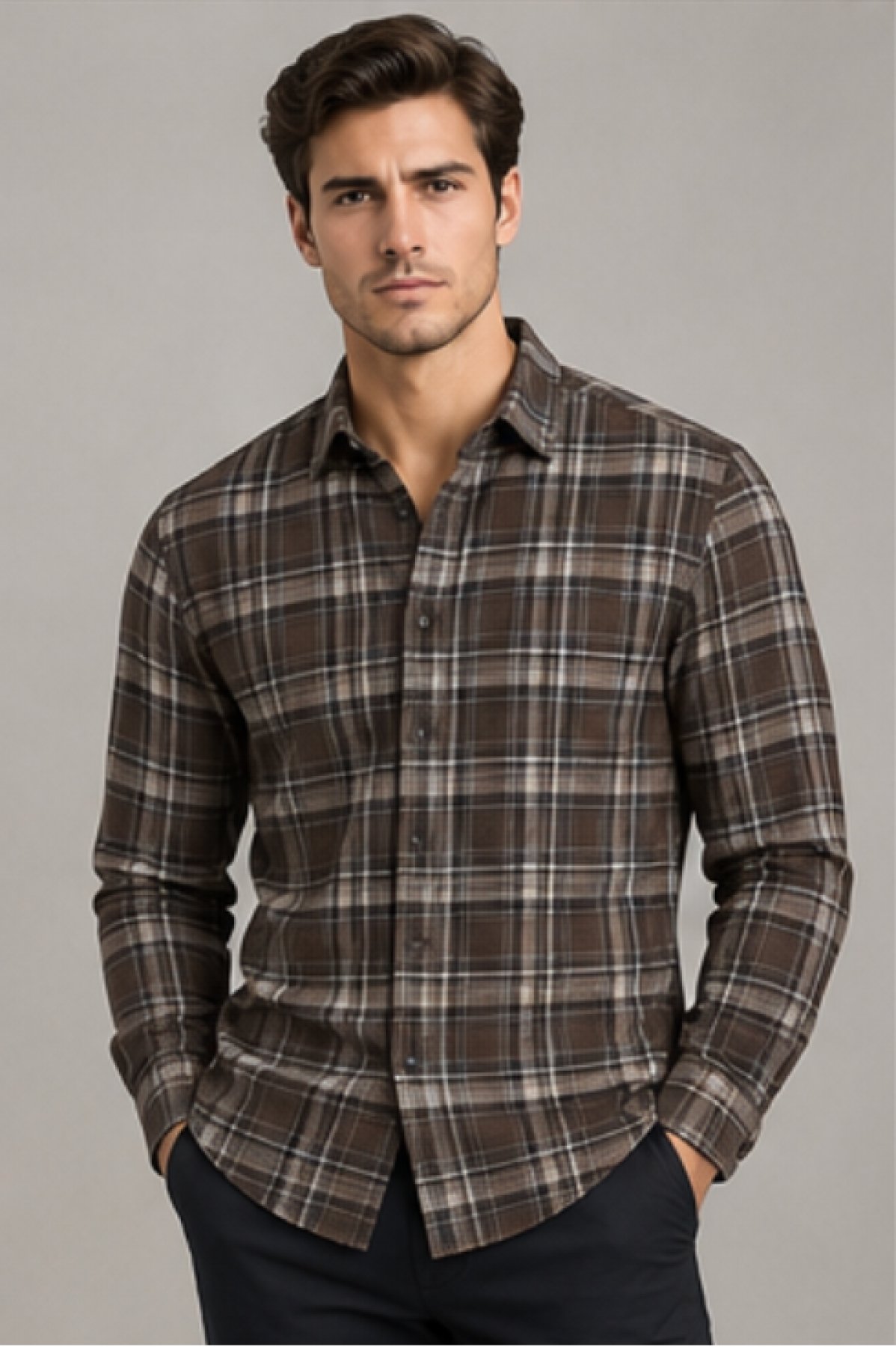 Klasik  Oduncu Erkek Gömlek - Kahve