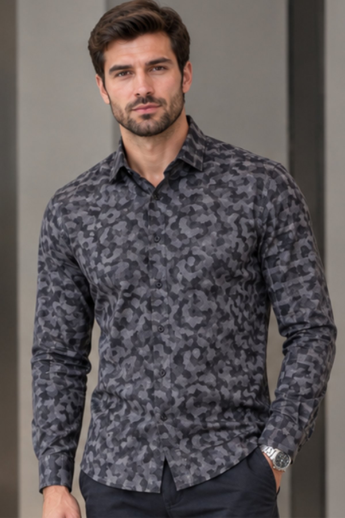 Slim Fit Erkek Gömlek - Siyah