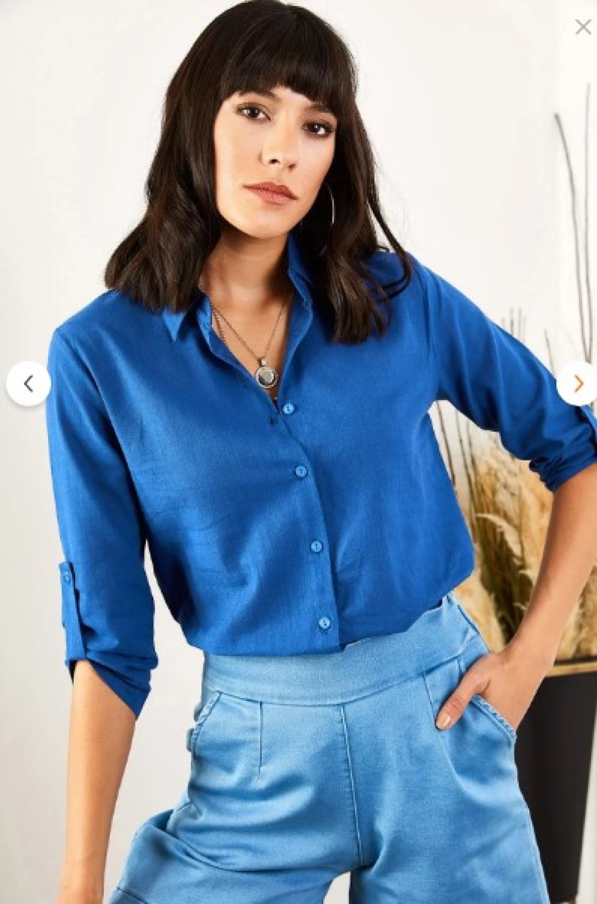 exxitcollection Kadın ABS Boyfriend Uzun Basic Bebe Mavisi Tesettür Gömlek - truncu
